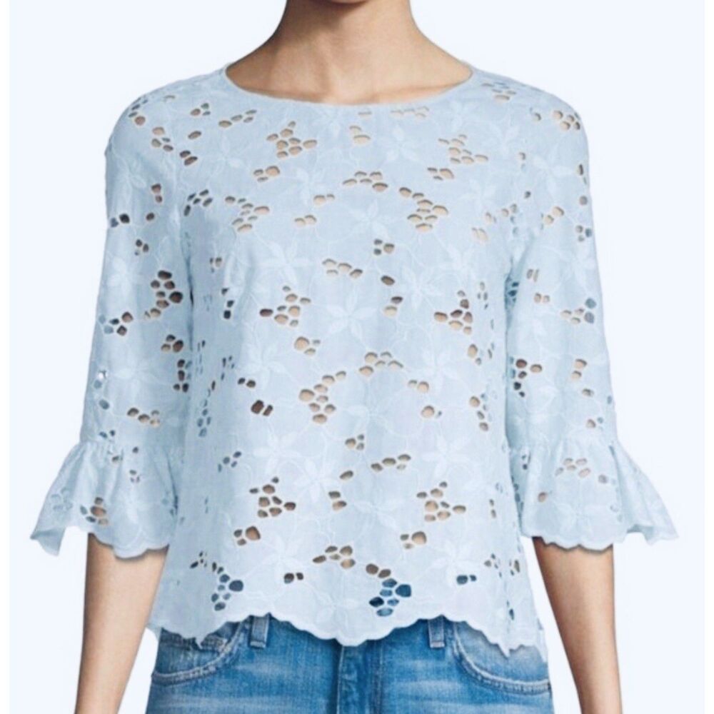 Rebecca Taylor Light Blue Eyelet Floral Lace Blouse